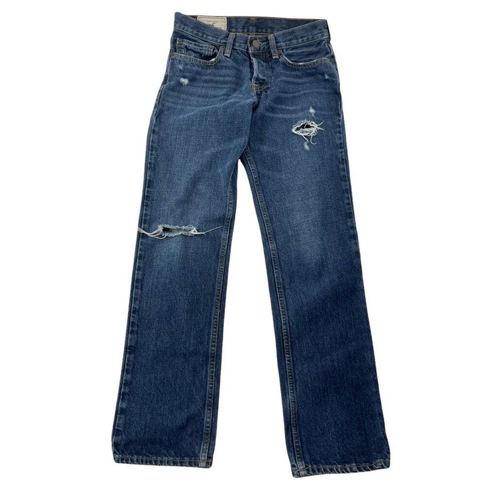 Hollister straight leg distressed jeans blue denim men's 28x30
